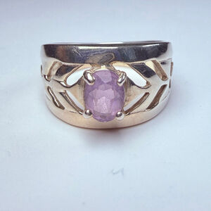 Art Deco Revival .75 CT Purple Amethyst 925 Sterling Silver Vintage Band Ring